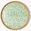 Round Rattan Tray with Mother of Pearl Inlay & Wooden Base - Decorative Wicker Serving Tray for Coffee/Bread/Fruits, Food Storage & Display - Multipurpose Home Decor (M,Green Leaves)-Ruum Studio Home