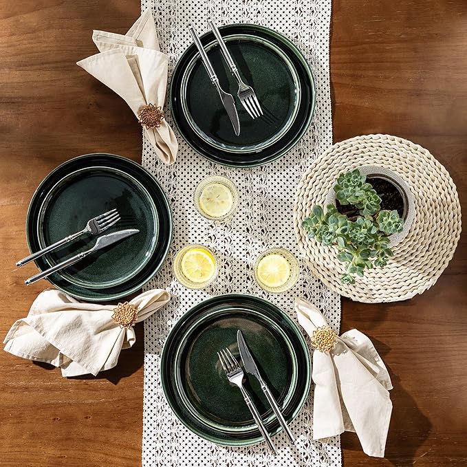 GBHOME Ceramic Dinnerware Sets for 8, 24 Pieces Stoneware Plates and Bowls Sets, Reactive Glaze Dishes -Scratch Resistant, Dishwasher&Microwave Safe, Earth Green-Ruum Studio Home