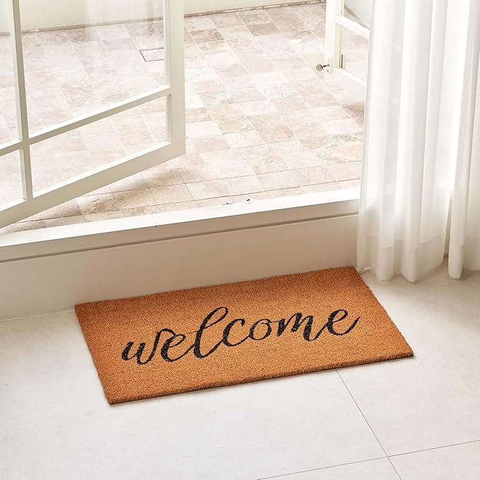 KANKUN Coco Coir Door Mat with Heavy Duty Backing, Welcome Doormat (17" x 30"), Doormat Entrance (Welcome3)-Ruum Studio Home