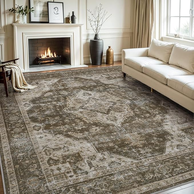 AMOAMI-Area Rug 5X7 Rugs for Living Room-Vintage Soft Coffee&Brown Rugs for Bedroom-Non Slip Carpet-Machine Washable Rug for Dining Room Living Room Bedroom Office Under Table-Ruum Studio Home