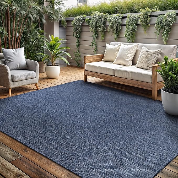 Washable Indoor Outdoor Rug 9x12 Weather Resistant Area Rugs Modern Solid for Porch Deck Balcony Backyard Patio Outside Carpet (9 X 12 Azure Blue)-Ruum Studio Home