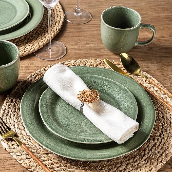 AmorArc Ceramic Dinnerware Sets, Handmade Stoneware Reactive Glaze Plates and Bowls Set, Scratch Resistant | Dishwasher & Microwave Safe Dishes Set, Service for 4 (12pc)-Ruum Studio Home