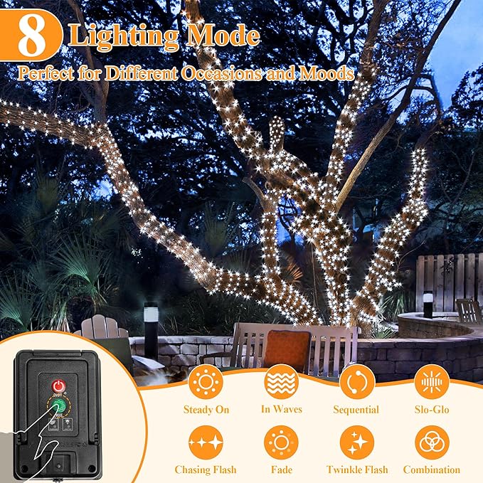 2 Pack Solar String Lights Total 480LED 158FT, IP67 Waterproof Solar Lights for Outside with 8 Modes, Upgraded Solar Panel Fairy Lights for Garden Party Wedding Decorations (Cool White)-Ruum Studio Home