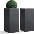 Metallic Heavy Tall Outdoor/Indoor Planter Box, Rectangular, 14Lx14Wx30H Inches, ‎25LBS/PC, Dark Gray, No Assembly Required and Seamless, Set of 2-Ruum Studio Home