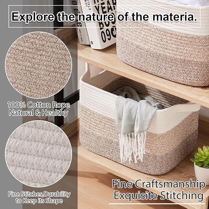 OIAHOMY Storage Basket, Woven Baskets for Storage, Cotton Rope Basket for toys,Towel Baskets for Bathroom - Pack of 3, Gradient Yellow-Ruum Studio Home