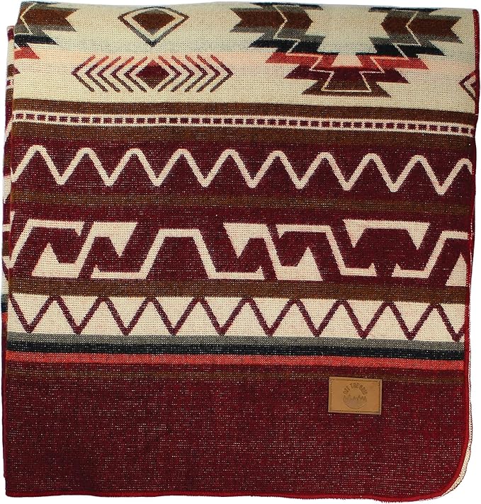 Inca Aztec Throw, Queen, King Blanket | Southwest Indian Navajo Boho Style | Native Cover for Camping, Bedding, Couch, Vanlife | Faux Alpaca, Lightweight, Hypoallergenic (Vinincunca Maroon, King)-Ruum Studio Home