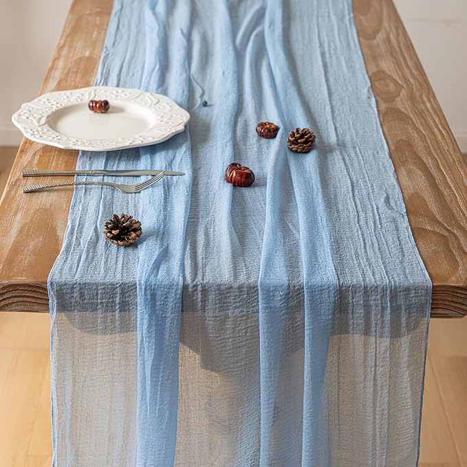 6pcs Light Blue Gauze Rustic Cheesecloth Table Runner 120 Inch 10 FT for Wedding Baby Shower Bridal Shower Birthday Engagement Garden Outdoor Party Long Sheer Boho Decorations-Ruum Studio Home