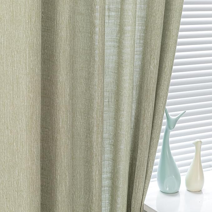MYSKY HOME Patio Sage Curtains for Sliding Door, Living Room Curtains & Drapes Soft Farmhouse Window Treatments 90 inch Length 2 Panels Set Linen Look Semi Sheer Draperies, 50" W x 90" L, Sage Green-Ruum Studio Home
