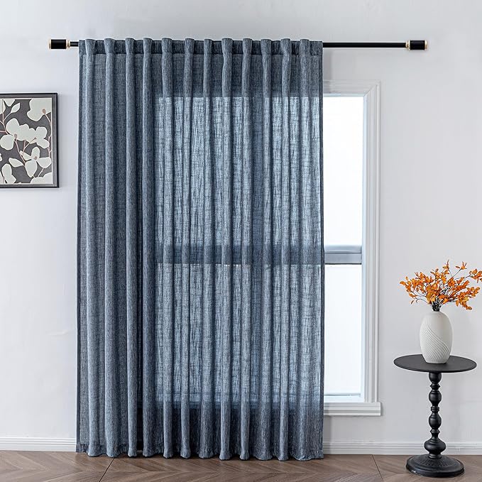 MYSKY HOME Floor Length Bedroom Curtains 90 Inch Long Panels, Boho Curtains Farmhouse for Living Room Sliding Glass Door, Linen Look Texture Light Filtering Rod Pocket, 100" x 90", Dusty Blue, Pack-1-Ruum Studio Home