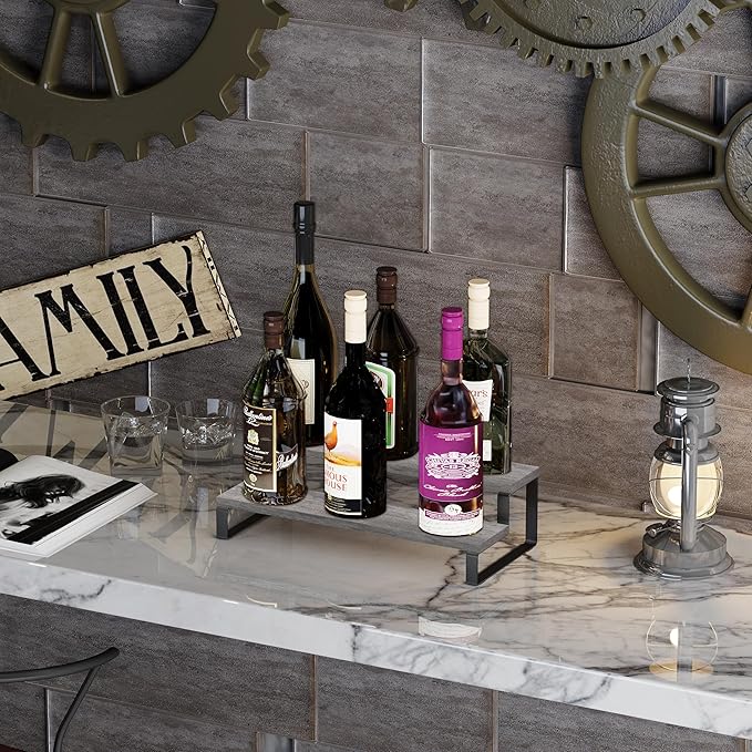 YINMIT Wooden Display Riser Stand, Tiered Perfume and Cologne Organizer Stand, 2 Tier Spice Rack Organizer, Rustic Display Shelf for Candles (2 Tier,Grey)-Ruum Studio Home