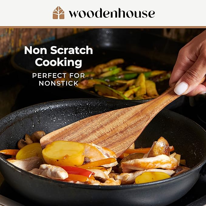 Wooden Spoons for Cooking – Wooden Kitchen Utensils Set, 6 Pcs Teak Wood Utensil Set – Comfortable Grip Non–Stick Wooden Cooking Utensils-Ruum Studio Home