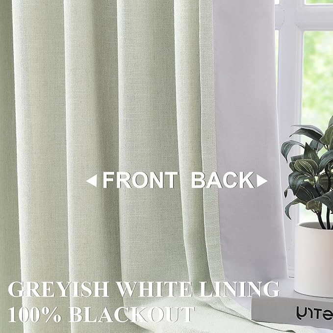Vision Home Soft Green Pinch Pleated Full Blackout Curtains Linen Blended Room Darkening Curtain Panels 120 inch for Living Room Bedroom Thermal Insulated Pinch Pleat Drapes with Hooks 40" Wx120 Lx2-Ruum Studio Home