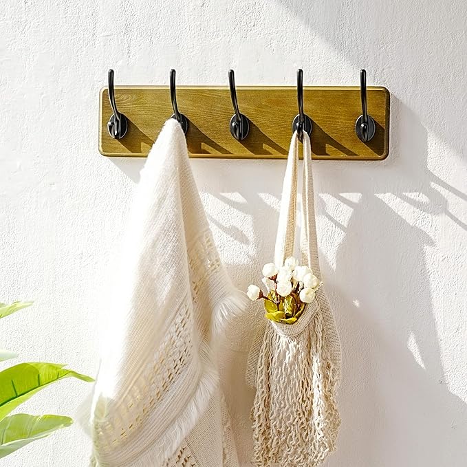 Dseap Coat Rack Wall: Patented, Heavy-Duty, 5-Double-Hooks Wooden Wall Mounted Coat Rack Coat Hanger Hook Rail for Winter Coats Hat Jacket Clothing, Weathered Green, Pack of 2-Ruum Studio Home