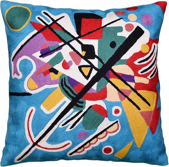 Kandinsky Modern Pillow Cover - Blue Painting | Abstract Throw Pillows | Modern Chair Cushion| Contemporary Accent Pillows | Mid Century Chair Cushions | Handmade Wool Size 18x18-Ruum Studio Home