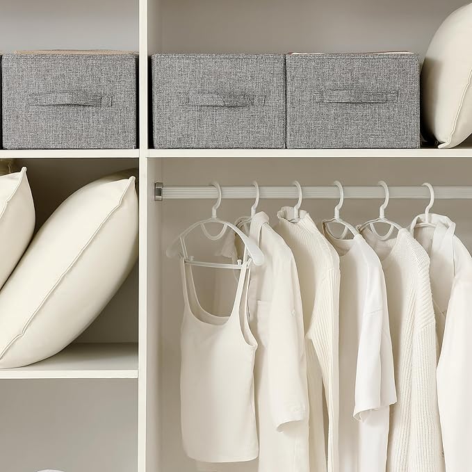 Linen Folding Storage Bins, 3 Pack Large Storage Baskets, Washable, Clothing Storage Bins with Handle, Closet Organizer for Storage Sweater,Sheets(dark grey, 18½"x11" x8½")-Ruum Studio Home