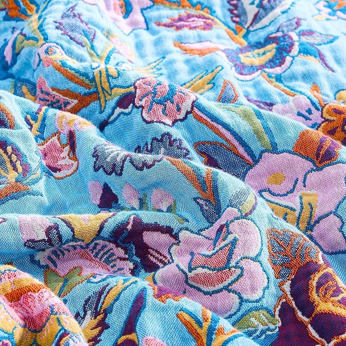 Fall Blanket for Bed, 100% Cotton Soft Rustic Boho Throw Blanket Quilt, 50"x60" Farmhouse Decor Bed Flower Blankets, Light Weight Reversible Bohemian Throw Quilt-Ruum Studio Home