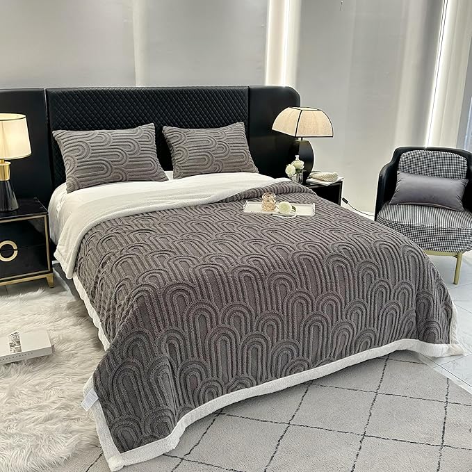 UKELER Fleece Bed Blanket 80 × 90 inch, Ultra Soft Queen Size Throw Blanket for All Season, Cozy Plush Arch Sherpa Blankets for Bedroom Living Room Dorm Hostel Sofa Camping, Dark Grey-Ruum Studio Home