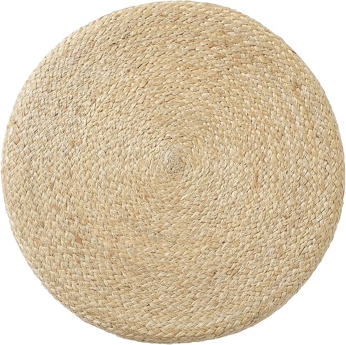 REDEARTH · Cylindrical Pouf Foot Stool Ottoman - Jute Braided Pouffe Poof Accent Sitting Footrest for Living Room, Bedroom, Nursery, Patio, Lounge & Other Rooms (Natural, 18"x18"x14")-Ruum Studio Home