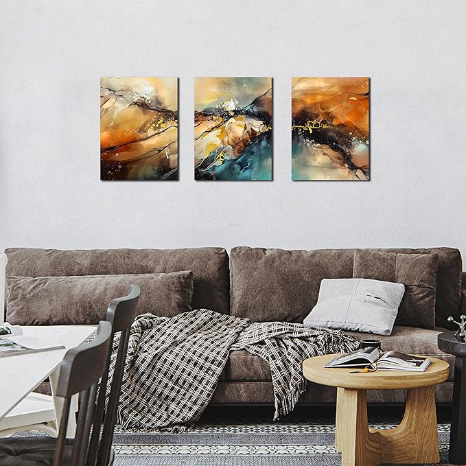 HUBOSKN Abstract Canvas Wall Art for Living Room - Modern Pictures for Office Wall Decor - 3 Piece Wall Art for Bedroom Size 12" x 16"-Ruum Studio Home