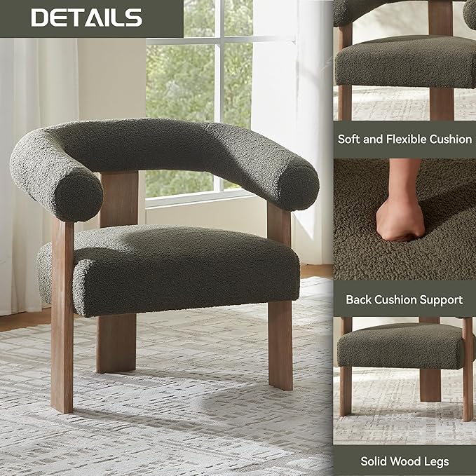 VKNOW Accent Chairs Living Room Chairs, Modern Upholstered Armchair with Solid Wood Legs, Comfy Barrel Arm Chairs for Living Room Office, Sage Green-Ruum Studio Home