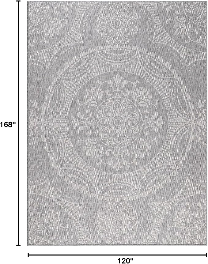 Medallion Outdoor Rug 10x14 Washable Outside Carpet for Indoor Patio Porch Waterproof Easy Cleaning Non Shedding Area Rugs Gray 10 x 14-Ruum Studio Home
