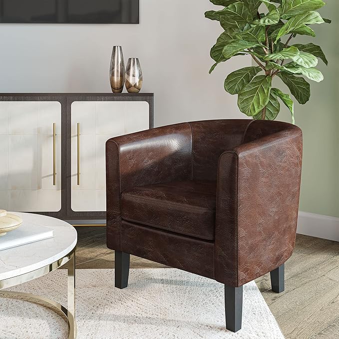 BELLEZE Accent Barrel Chair, Set of 2 Faux Leather Round Club Tub Sofa Corner Chair with Flared Legs and Cozy Soft Padding for Living Room Bedroom Waiting Room - Caramel-Ruum Studio Home