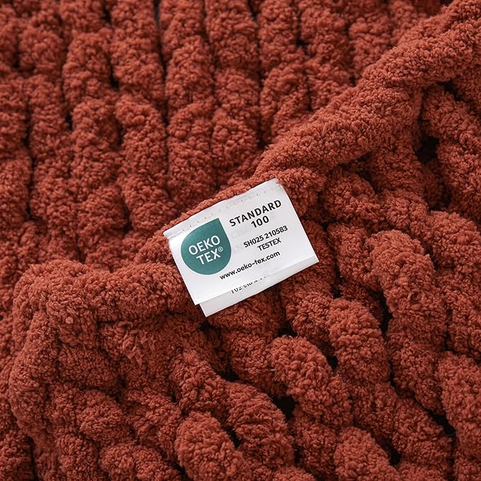 WESHIONGOO Chunky Knit Blanket Throw 40"*40“ Knitted Throw Blankets for Couch Bed Fluffy Soft Blanket with Jumbo Chenille Yarn Thick 100% Handmade(Ｒｕｓｔ)-Ruum Studio Home