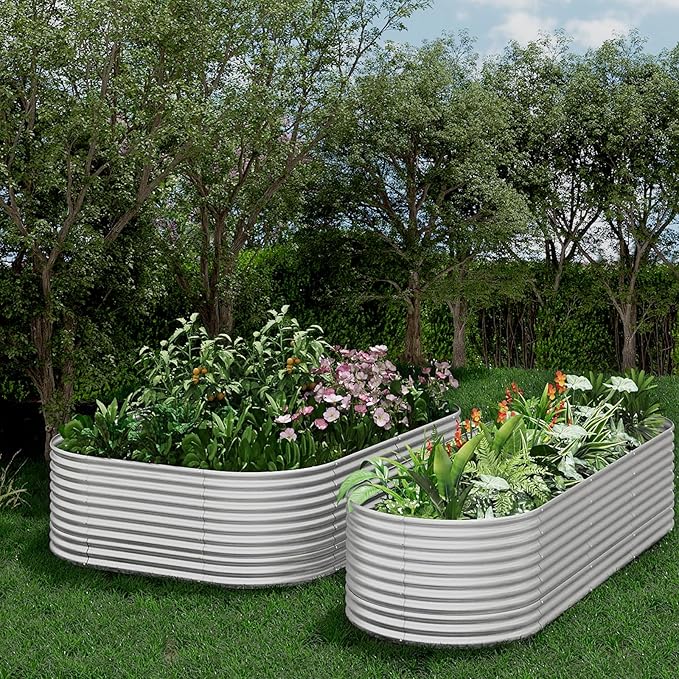 FRIZIONE 2pcs 9 in 1 Tall 8x2ft Galvanized Raised Garden Bed Outdoor,Steel Garden Bed for Vegetables,Above Ground Garden Box for Flower,Metal Raised Beds for Gardening-Ruum Studio Home