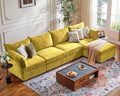 134.6" Luxury Modular Sectional Convertible Sofa with Storage Ottoman, L-Shape 5-Seat Oversized Comfy Couch Deep Seat with Reversible Chaise - Chenille Yellow-Ruum Studio Home
