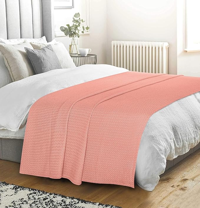 BELIZZI HOME 100% Cotton Bed Blanket, Breathable Bed Blanket King Size, Cotton Thermal Blankets King, Perfect for Layering Any Bed for All Season, Peach-Ruum Studio Home