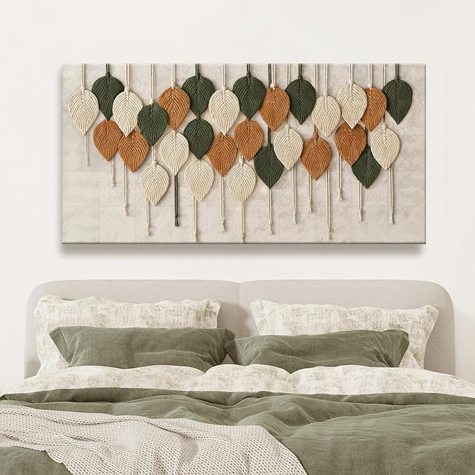 Boho Wall Modern Wall Art Print Paintings Leaves Feather Multicolor Canvas Wall Art Decor For Living Room Bedroom Apartment Kitchen Home Wall Decor 24"W X 48"L Ready To Hanging-Ruum Studio Home
