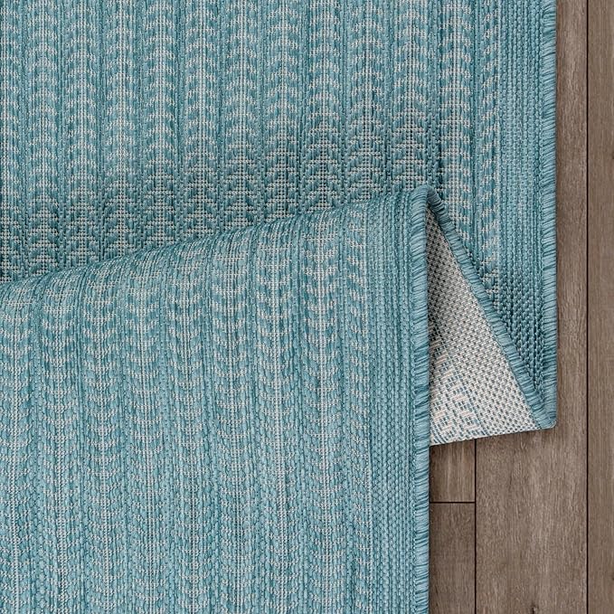 Adiva Rugs Outdoor Indoor Area Rug, Weather Resistant, Easy to Clean, Stain Resistant Floor Mat for Dining Room, Backyard, Deck, Patio (Aqua Weiss, 8' x 10')-Ruum Studio Home