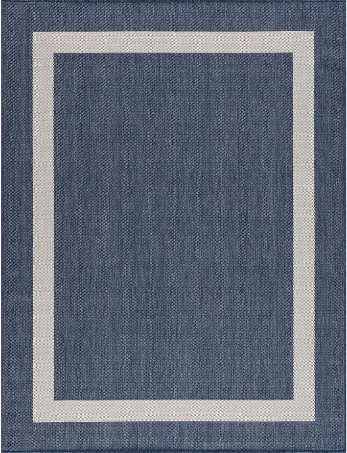 CAMILSON Outdoor Rug 10x14, Large Modern Outside Rugs for Patios Porches Waterproof Durable Washable Non-Shedding, Easy-to-Clean Indoor Outdoor Area Carpet (10 x 14, Bordered - Blue/White)-Ruum Studio Home