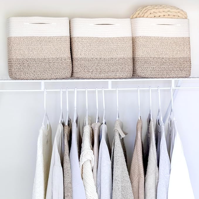 NaturalCozy Storage Cubes 11 Inch Cotton Rope Woven Baskets for Organizing, 3-Pack | Cube Storage Bin | Square Storage Baskets for Shelves Organizer, Classroom, Kids Toy Bins, Closet, Baby Nursery-Ruum Studio Home