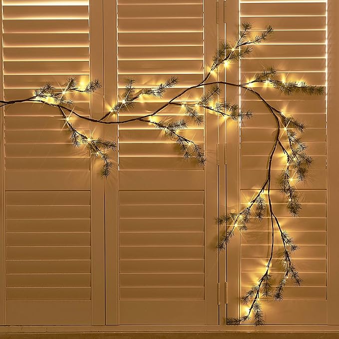 Birchlitland Lighted Pine Garland Battery Operated with Timer 6FT 48 LED Fairy Lights, Christmas Garland with Lights Wall Patio Wedding and Holiday Decor-Ruum Studio Home