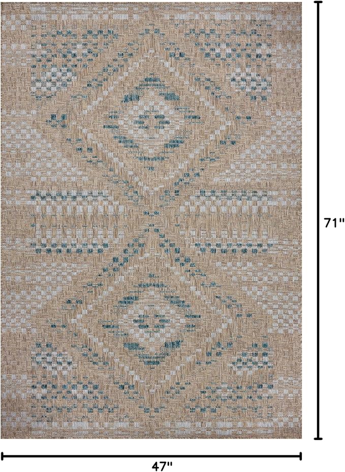 Loloi Amber Lewis Topanga Collection TOP-04 Natural/Aqua 3'-11" x 5'-11" Indoor/Outdoor Accent Rug-Ruum Studio Home
