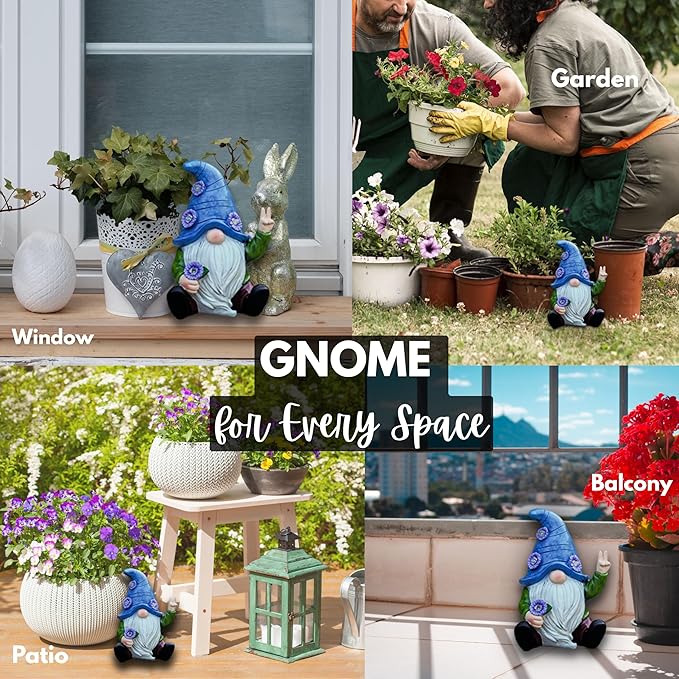 Peace Gnome Decorations for Yard/Lawn – Weatherproof Garden Statue – Fun Spring Summer Charming Gnomes Gifts for Women (Blue Peace Gnome)-Ruum Studio Home