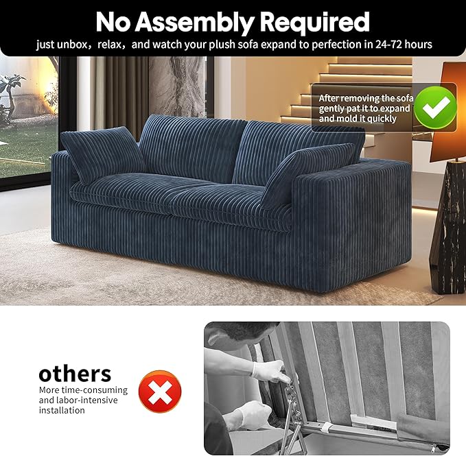 78.74" LoveSeat Cloud Sofa,Modular Sectional Couch,Modern Deep Seat Upholstered Couches with Plush Corduroy Fabric for Living Room Furniture,Bedroom and Apartment,No Assembly Required,Blue-Ruum Studio Home