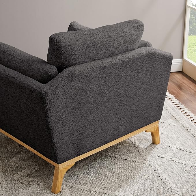 Large-Sized Accent Chair, Thick Cushion Bedroom Reading Chair, Comfortable Living Room Single Sofa， Boucle Dark Gray-Ruum Studio Home
