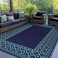 GENIMO Outdoor Rug Waterproof 6'x9' for Patio, Foldable Reversible Plastic Straw Carpet, Outside Area Mat for Patios, Rv, Deck, Picnic, Porch, Camper, Balcony, Beach, Navy Blue & Jade Green-Ruum Studio Home