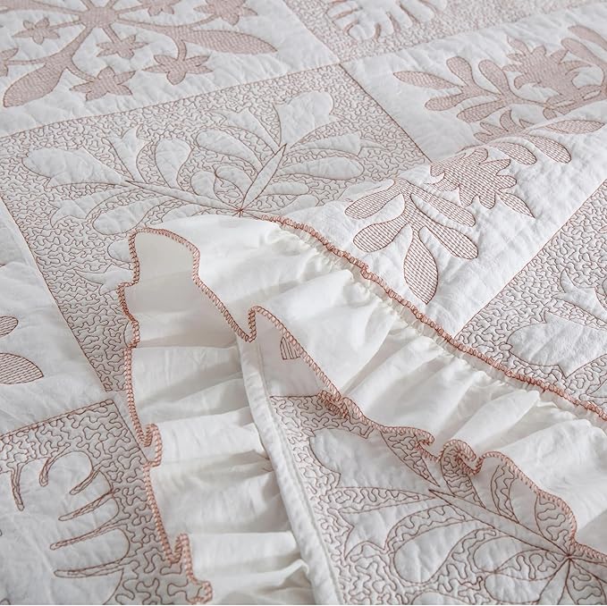 MarCielo 3-Piece 100% Cotton Bedspread Lightweight Quilt Coverlet Embroidery Farmhouse Bedding Set (TJ Colorful,Queen (98"x102"))-Ruum Studio Home