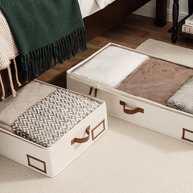 StorageWorks Large Under Bed Storage Containers with Handles and Label Holder, 2 Pack Ultra-thick Fabric Underbed Bins, Closet Organizer for Clothes, Blankets, Sweater-Ruum Studio Home