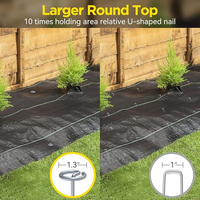 Landscape Fabric Pins, Thickened 8 Gauge Circle Top Landscape Pins, Not Easy to Bend 6 inch Galvanized Landscape Fabric Stakes, More Holding Power Than U-Shape Garden Staples (40)-Ruum Studio Home