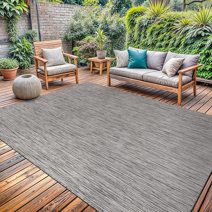Washable Indoor Outdoor Rug 5x7 Weather Resistant Area Rugs Modern Solid for Porch Deck Balcony Backyard Patio Outside Carpet (5 X 7 Silver Grey)-Ruum Studio Home