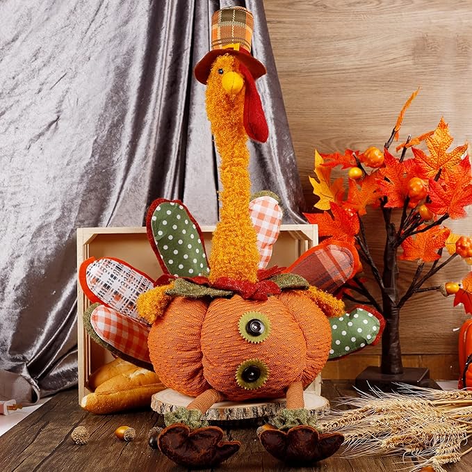 winemana Thanksgiving Decoration 31.5" x 18.5" Plush Turkey with Stretchable Head, Handmade Stuffed Sitting Turkeys Fall Decorations for Indoor Home Tabletop Party Autumn Decor (Cock)-Ruum Studio Home