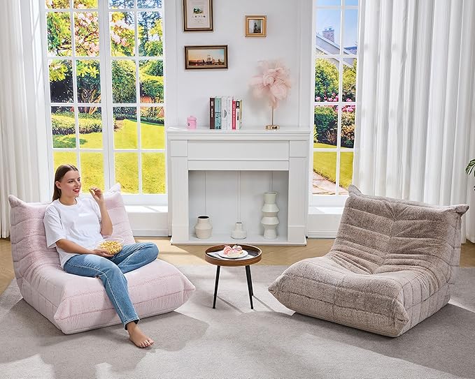 Bean Bag Chairs for Adults Giant Bean Bag Chair Memory Foam BeanBag Chair Big Bean Bag Sofa with Filler Faux Fur Fireside Beanbags Lazy Sofa for Living Room Bedroom Dorm Office (Pink Plush)-Ruum Studio Home