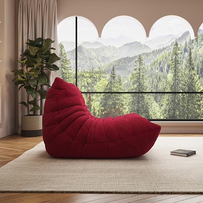 Bean Bag Chair, Oversized Bean Bag Chair for Living Room, Fireside Chair for Adults with Memory Foam Filled, Big Accent Sofa Lounge Floor Sofa for Gaming, Reading, No Assembly Required. (Burgundy)-Ruum Studio Home