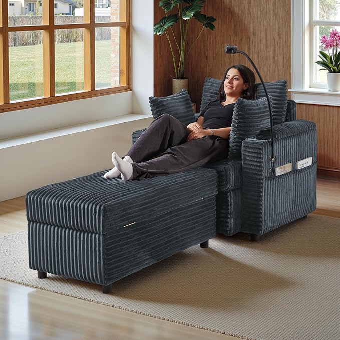 Accent Chair with Storage Ottoman Upholstered Living Room Chairs for Reading Chair with Chaise Lounge Chairs Indoor, Comfortable Armchair for Bedroom-Ruum Studio Home