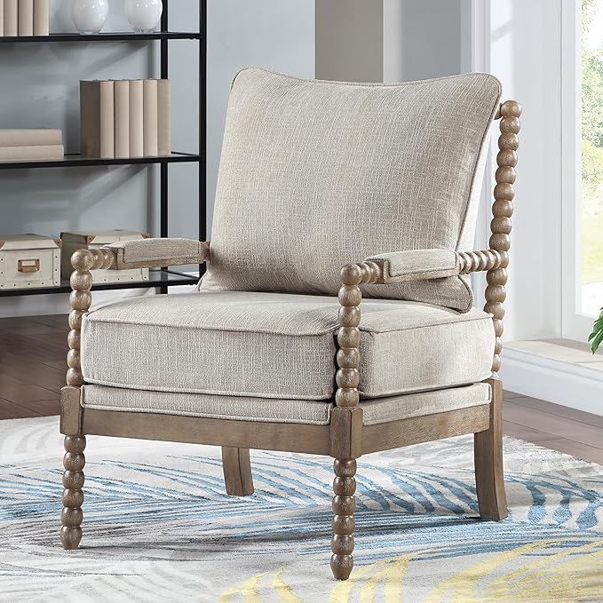 DUHOME Linen Fabric Spindle Accent Chair with Wood Frame,Modern Accent Chairs with Padded Spring Seat and Brushed White Base for Living Room Bedroom Farmhouse Home Office Belcony-Ruum Studio Home