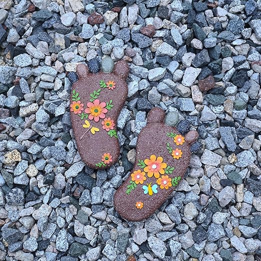 Stepping Stones Outdoor - Garden Decorative Stones for Patio, Deck, Garden or Sidewalk Home Decor Footprint Shaped Stepping Stones Set of 2 （Dark Brown）-Ruum Studio Home